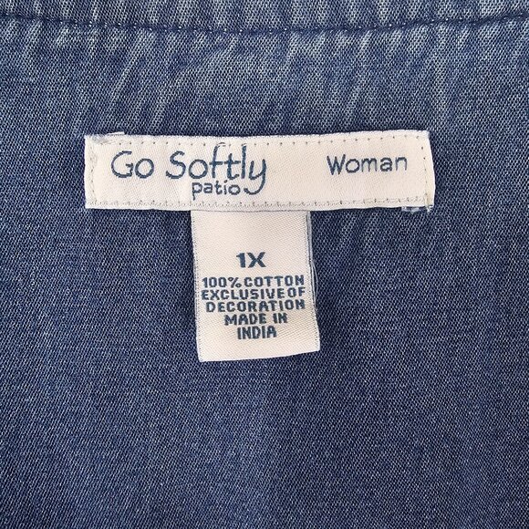 Go Softly Embroidered Patio Dress 1X Floral Zip Kaftan Cottagecore Prairie - Picture 6 of 10